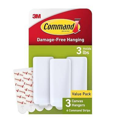 Command Large Canvas Hangers, 3 Canvas Hangers and 4 Command Strips, Damage-Free Hanging Sawtooth Frames, No Tools Wall Hooks for Home Decor, Holds up to 3 lb 18"x24" Canvas