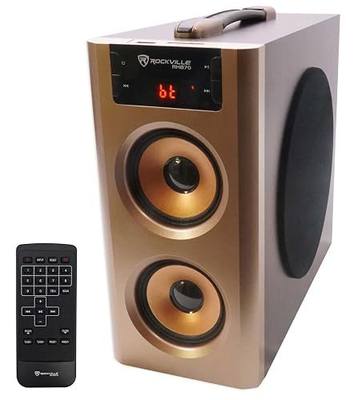 Rockville RHB70 Home Theater Compact Powered Speaker System, Bluetooth/USB/SD/FM, 4" Subwoofer, 2.1 Channel, 100W Peak, Cherry Wood Finish, for Home Entertainment | Bluetooth, USB, SD Card, RCA Aux, 32GB Playback, 4 In Subwoofer, LED Display, FM Radio