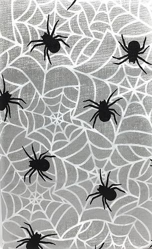 Halloween Silver Metallic Holiday Flannel Back Vinyl Tablecloth: Creepy Spiders Ensnaring a Wicked Web (60 Round)