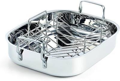 Cooks Standard Classic 16 x 13 Inch Stainless Steel Roaster Pan with V-Shaped Rack, Turkey Roasting Pan with Rack, Large Capacity, Oven and Dishwasher Safe