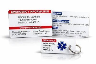 Custom Emergency Contact Wallet Card with Medical Info & Key Tag | Waterproof PVC Medical Alert, Allergies, Medications, Hidden Disabilities and Conditions, Includes Key Tag, Durable, USA Made