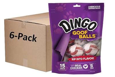 Dingo Goof Balls, Chicken, 4.2 Ounce (pack of 6) | Long-Lasting Rawhide Chew Wrapped With Real Chicken, Natural Chewing Action Promotes Clean Teeth, For Adult Dogs