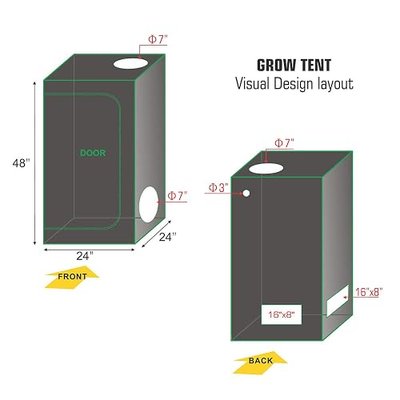 24''x24''x48'' 600D High Reflective Mylar Hydroponic Grow Tent Dark Room with Removable Floor Tray for Indoor Seedling Plant Growing (24''x24''x48'')