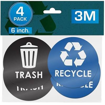 Recycle Stickers for Trash Bins - 6"x6" Round Decals, 4 Pack Set - Recycling Sticker for Trash Can - UV-Resistant Waste Management for Indoor, Outdoor, Kitchen, Office, and Public Spaces