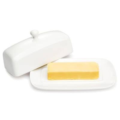 Sweese Butter Dish with Lid, Porcelain Butter Container, 7.8 Inch Butter Holder with Handle Cover, Butter Keeper Perfect for East West Coast Butter, White
