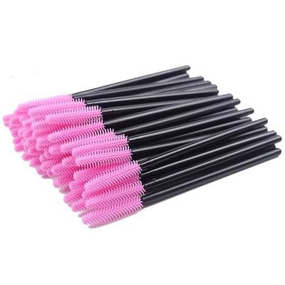 BIHRTC Pack of 100 One-Off Disposable Silicone Eyelash Mascara Brushes Wands Applicator Eyebrow Brush Makeup Tool Set Deep Pink for Makeup Salon and Travel Beauty Kits