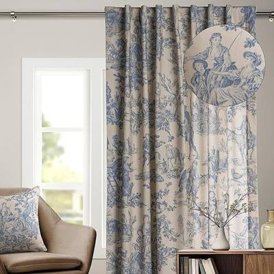 Maison d' Hermine Curtains for Living Room 100% Cotton 50"x96" (Pack of 1) | 96 inches long Light Filtering Toile Curtains for Windows with Rod and Loop Pockets - The Miller - Blue