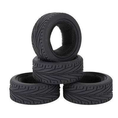 1/10 RC On-Road Car Tyres, 65mm Rubber RC Tire for 1/10 HSP Tamiya HPI Kyosho RC On Road Run-flating Car (Black)