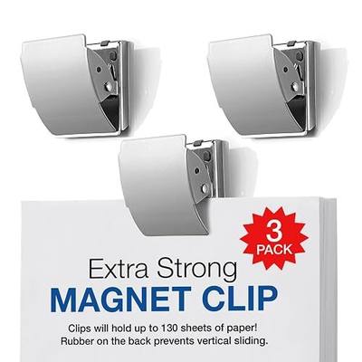 Extra Strong Magnetic Binder Clips, Set of 3 Large Silver Clips for Fridge, Office, and Home Use