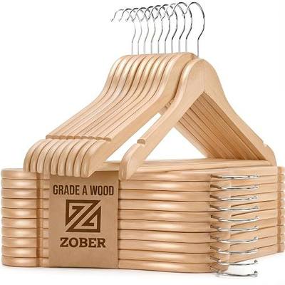 ZOBER High-Grade Wooden Hangers - Heavy Duty, Non Slip Wood Hangers for Coats, Jackets, Suits, & Pants - Clothes Hangers for Closet W/Bar and Notches 20 Pack