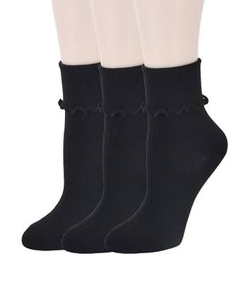 SRYL Women Ankle Socks Ruffle Turn-Cuff,Lovely double needle solid color edge relent Girl socks