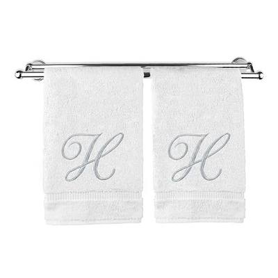 Monogrammed Hand Towel, Personalized Gift, 16 x 30 Inches - Set of 2 - Silver Embroidered Towel - Extra Absorbent 100% Turkish Cotton- Soft Terry Finish - For Bathroom, Kitchen and Spa- Script H White
