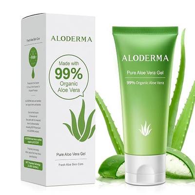 Aloderma Travel Size Aloe Vera Gel Made within 12 Hours of Harvest with 99% Pure Organic Aloe Vera for Body, Face, & Scalp - Hydrating & Soothing Gel for Skin & Sunburn - 1.5oz Squeeze Tube