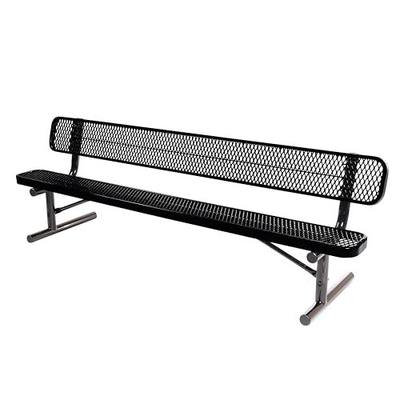 Coated Outdoor Furniture Heavy-Duty Portable Outdoor Bench Thermoplastic Coated, Expanded Metal, Commercial-Grade Seating, Made in America (Portable with Back, 8 Ft, Black)