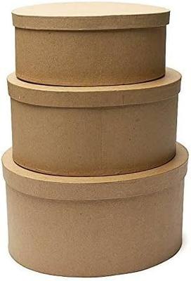 Handcrafted Paper Mache Oval Box Set - 3 Premade Nested Boxes | Craft Boxes with Lids for Painting, Decoupage, DIY Gifts, Party Favors, Storage, Home Décor & Creative Art Projects