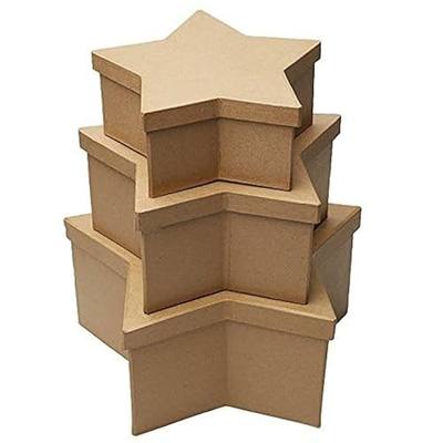 Handcrafted Paper Mache Star Box Set - 3 Premade Nested Stars 7-1/2" to 11" | for Painting, Decoupage, Holiday Crafts, Gift Packaging & Rustic Kraft DIY Décor