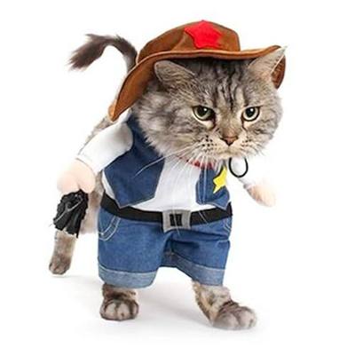 Cute Cat Costumes for Pets, Funny Small Dog Outfits Cowboy Jacket with Hat
