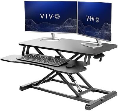 VIVO 32 inch Desk Converter, K Series, Height Adjustable Sit to Stand Riser, Dual Monitor and Laptop Workstation with Wide Keyboard Tray, Black, DESK-V000K | Height Adjustable, Stand Up Desk Riser, Wide Keyboard Tray, Dual Monitor and Laptop Workstation, K Series