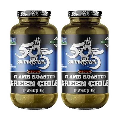 505 Southwestern Flame-Roasted Hatch Valley Green Chile, Medium, 40 oz Jar — Authentic New Mexico Green Chile, Bulk Family Size, Non-GMO, Gluten-Free & Vegan, No Water Added (2 Pak)