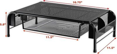 Simple Houseware Metal Desk Monitor Stand Riser w/ Organizer Drawer, Black | Side Storage for Office Supplies