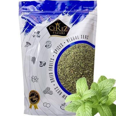 Cerez Pazari Dried Mint Leaves Spearmint 1lb Resealable Bag|%100 Natural, Non-irradiated, Non-GMO, Gluten Free, Raw Turkish Dried Spearmint Leaves, Crushed Peppermint Tea