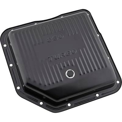 Black Steel for GM TH-350 Transmission Pan, 2-Inch Deep, Stock Capacity | Stamped TH350 Logo Detail, Black Painted Finish, Durable Steel Construction, Includes Drain Plug for Easy Service