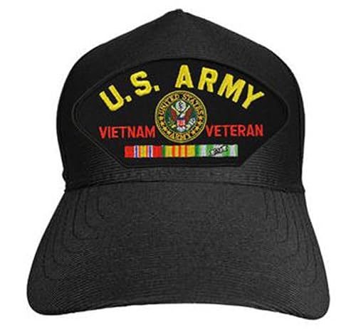 U.S. Army Vietnam Veteran with Ribbon Baseball Cap. Black. Made in USA