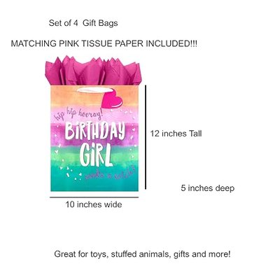 Blue House Group Premium Birthday Gift Bags + Tissue Paper (4 Large Bags + Tissue, Birthday Girl)