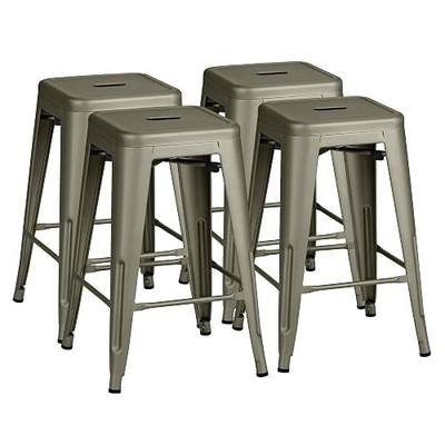 Furmax 24 Inch Metal Bar Stools Set of 4, Counter Height Bar Stools Height High Backless Stools Industrial Stackable Bar Chairs for Dining Room Kitchen Indoor Outdoor Stools Bar Chairs (Gun)