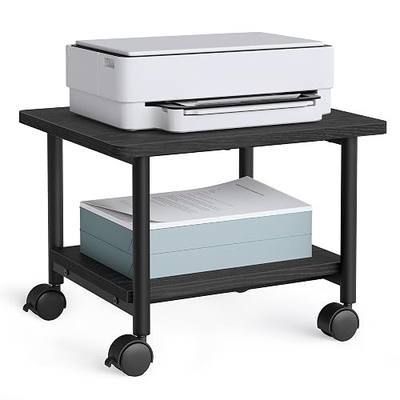 VASAGLE Printer Stand with Locking Wheels, Industrial Mobile Cart, Under Desk Printer Table for Home Office, 18.9 x 15.7 x 13.4 Inches, Storage Shelf, 2-Tier, Ebony Black