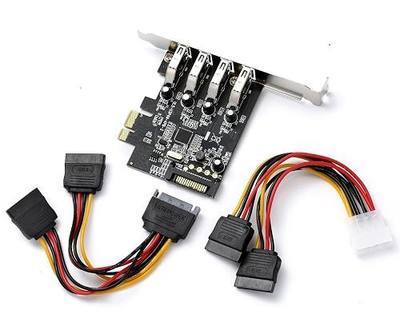 4 Port PCI Express PCIe SuperSpeed USB 3.0 Controller Card Adapter(NEC720201) with 15pin SATA Power Connector - Low Profile and Power Cables
