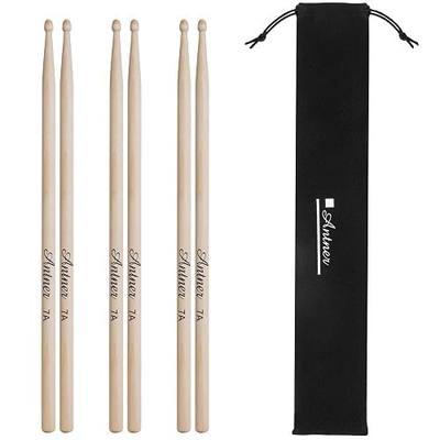 Antner 3 Pairs Maple Wood Drumsticks 7A Drum Sticks for Kids and Beginners