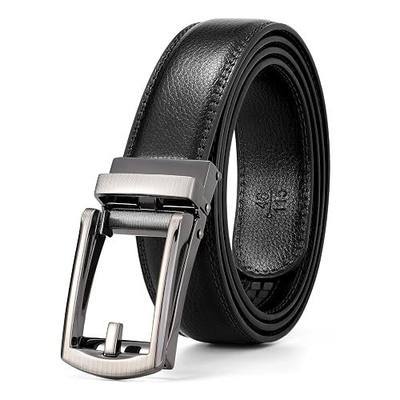 WERFORU Leather Ratchet Belt for Men Adjustable Click Waist Belt with Automatic Buckle Fits Up to 52 Inches