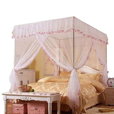 Canopy Bed Curtains Twin - 4 Corner Canopy for Beds, Bed Canopy for Girls Adult, Bedroom Decor (Twin Size, White)