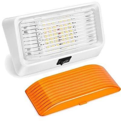Kohree LED RV Exterior Porch Utility 320 Lumen Light with Switch 12V Replacment Light for RVs, Trailers, Campers, 5th Wheels., White Base, Included Clear and Amber Lenses Removable | 12V DC, With Switch, Clear and Amber Lenses Included, Waterproof, Replacement Light for RVs, Trailers, Campers, 5th W