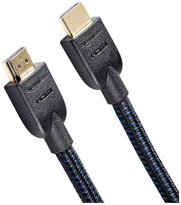 Amazon Basics Nylon-Braided HDMI 2.0 Cable, 15ft, 4K@60Hz, 18Gbps, 2160p, 48 bit, Compatible with TV/PS5/Xbox/Roku/Blu-ray, Ethernet, Black & Blue