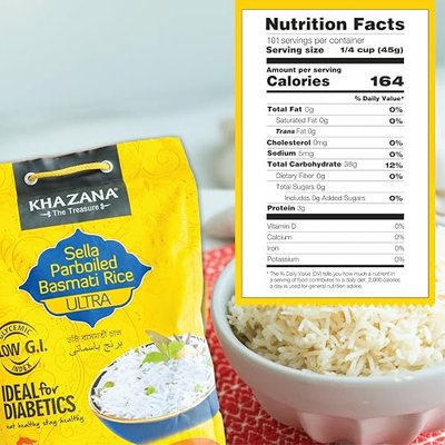 Authentic Ultra Long Sella Parboiled Basmati Rice by Khazana in 10 lb Bag - Aromatic and Flavorful Indian Grain - Non-GMO, Gluten Free, Kosher, Cholesterol Free
