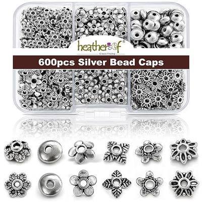 Heather's cf 600PCS Silver Metal Bead Caps for Jewelry Making 6mm Flower Cap Fit 8-10mm Beads Vintage Tibetan Spacer Beads Jewelry End Caps for Bracelets Earrings Necklaces DIY Jewelry Making Supplies