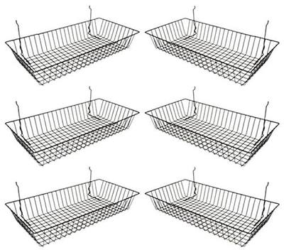 Only Garment Racks #5624B (Pack of 6) Black Wire Baskets for Grid wall and Slat wall - Merchandiser Baskets, Black Wire Basket 24" L x 12" D x 4" H (Set of 6) (Pack of 6)