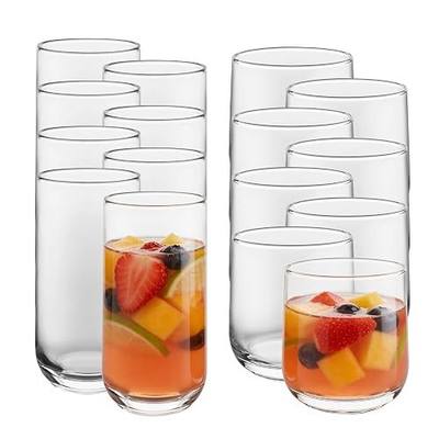 Libbey Ascent Tumbler & Rocks Drinking Glasses Set of 16, Clear Glass Cups | 16.25 oz & 12.25 oz Capacities Glasses for Water, Juice, Cocktails, and More with Curved Design and Dishwasher-Safe Care