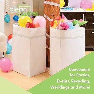 Clean Cubes 30 Gallon Pop-Up Trash Cans 3-Pack, Instant Extra Trash Space | Extra Trash Space Without Mess, No Tape or Assembly Required, Pre-Fitted Liner Inside, Wire-Reinforced Opening, White