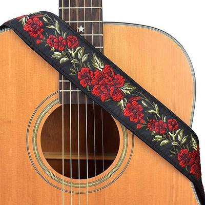 CLOUDMSUSIC Guitar Strap, Red Rose, 2" Wide | Acoustic Classical Bass Electric, Jacquard Embroider Pattern, For Adult Kids