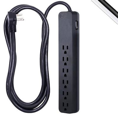 GE Surge Protector Power Strip, 8 Ft Long Extension Cord, 6 Outlet Extender, 1560 Joules, Flat Plug, Wall Mount, On Off Switch, ETL Safety Listed, Black, 37052