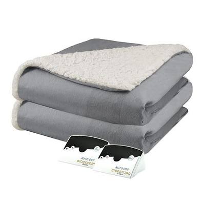 Biddeford Blankets Micro Mink Sherpa Heated Blanket with Therapeutic Heat Settings, Machine Washable, Safety Tested & Approved - Perfect for Warm, Cozy Nights, Digital Controller, Queen, Grey