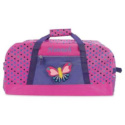 Lillian Vernon Personalized Duffel Bag for Kids, Roomy Pink & Purple Butterfly Weekender With Front & Side Compartment, Customizable Girls Sports & Travel Bags With Custom Name, 11" x 12" x 23"