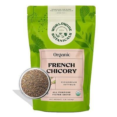 Worldwide Botanicals Organic French Chicory Root, 1 Pound - Brew Like Coffee, Blend Roasted Chicory Root With Coffee, Acid Free, Caffeine Free, Kosher