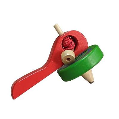 FQStech Wooden Spinning Top Gyroscope peg-top with Handle and Pull String Wire,can Last Long time, Color Random