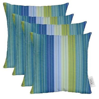 RSH DECOR: Sunbrella Square Throw Pillows Set of 4 | 17" x 17" | Water and Fade-Resistant Performance Fabric | Outdoor Pillow Covers with Down-Alternative Inserts | Seville Seaside - Made in USA