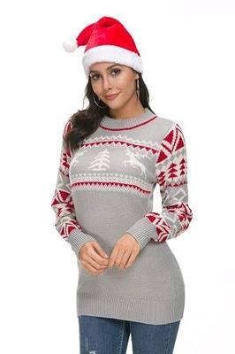 Womens Ugly Christmas Sweater Cute Reindeer Snowflakes Long Sleeve Xmas Holiday Party Knitted Pullover