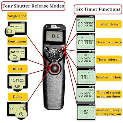 Pixel TW283-DC0 Intervalometer Remote Shutter Release Compatible with Nikon | Remote for Nikon Z8 Z9 D3 D810A D3s D4 D5 D6 D800 D850 D810A D810 D700 D500 D300 D300s D200 F100 F90 F6 F5 N90s D1X D2H